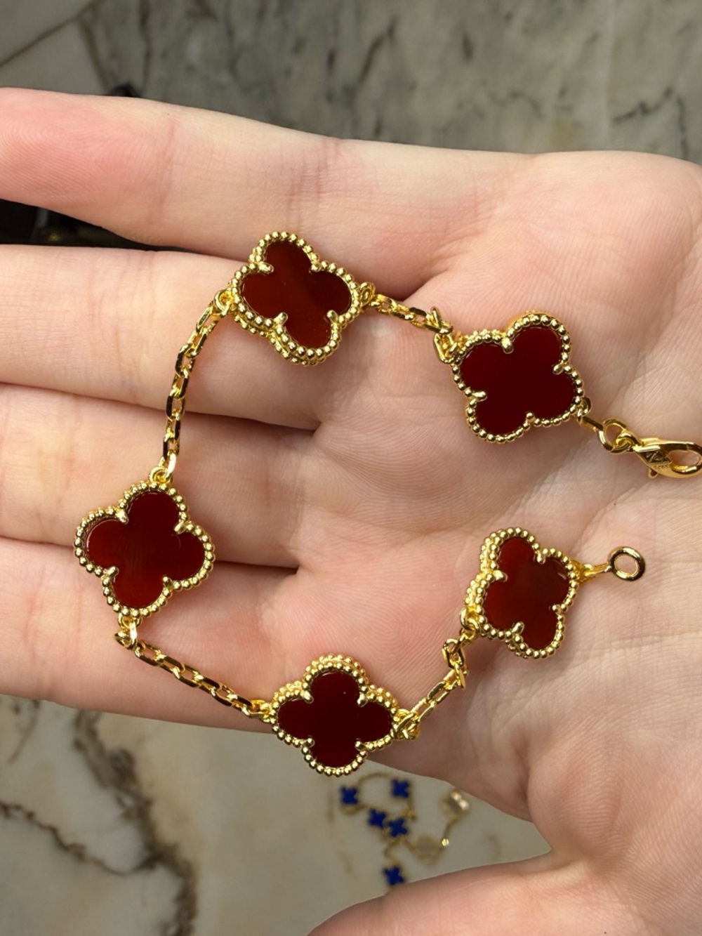 Gold Red Clover Bracelet - (Vancleef)